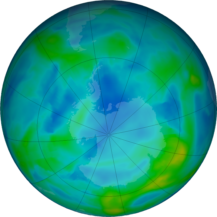 Antarctic ozone map for 05 May 2017